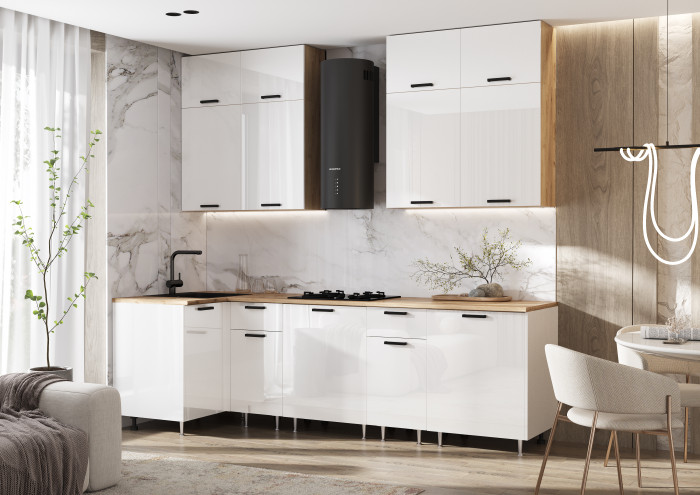 Кухня Рио NEW 1,0х2,6м/1080м (490), Компановка №3, Дуб крафт/Белый глянец