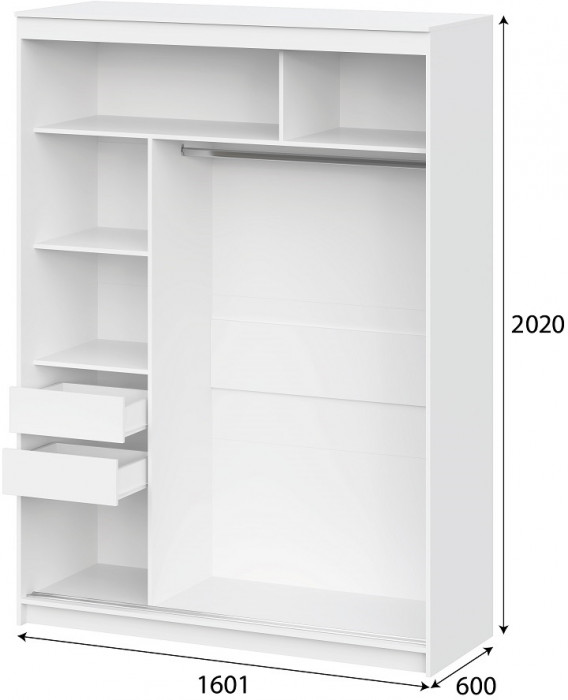 Шкаф-купе "ШКП 3" (1,6) Белый текстурный