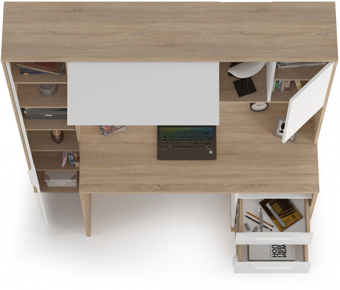 Стол компьютерный Комфорт 12.95N, цвет дуб сонома/белый, ШхГхВ 162х60,3х180 см., НЕ универсальная сборка (Стол рабочий)