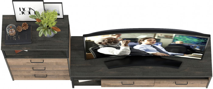 Трувор 13.70 Тумба под ТВ + 13.307.02 Комод с ящиками, цвет дуб гранж песочный/интра, ШхГхВ 215,8х45,4х106,9 см., универсальная сборка