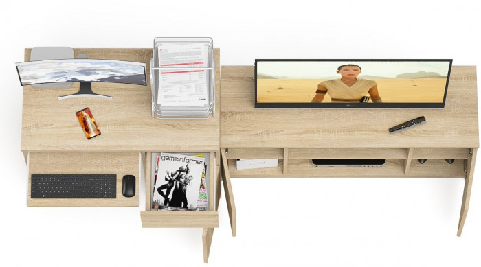 Мори компьютерный стол МС-1 правый + Тумба МТВ1200.1, дуб сонома