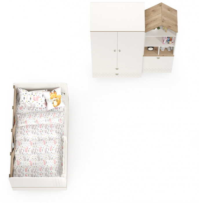 Эйп Детская № 5, цвет белый/дуб белый, сп. м. 800х1600 мм., б/м, основание есть, максимальная нагрузка 80 кг., рекомендуемая высота матраса 120 мм.