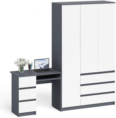 Мори Стол компьютерный МС-6 левый + Шкаф МШ1200.1, цвет графит/белый, ШхГхВ 210,4х50,4х209,6 см., выдвижные ящики слева, НЕ универсальная сборка
