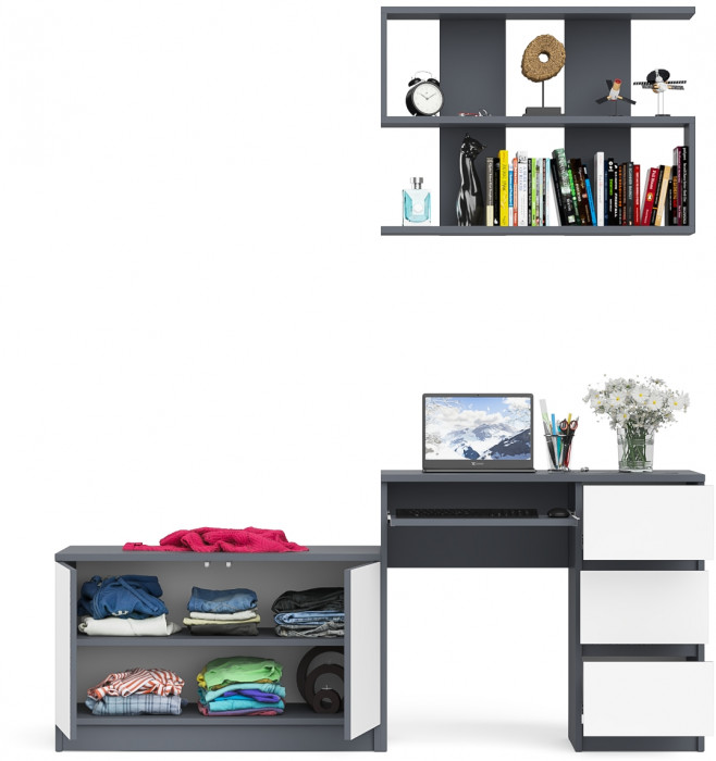 Мори Стол компьютерный МС-6 правый + Тумба МА900.1 + Полка 900, цвет графит/белый, ШхГхВ 180,4х50,4х209,6 см., НЕ универсальная сборка