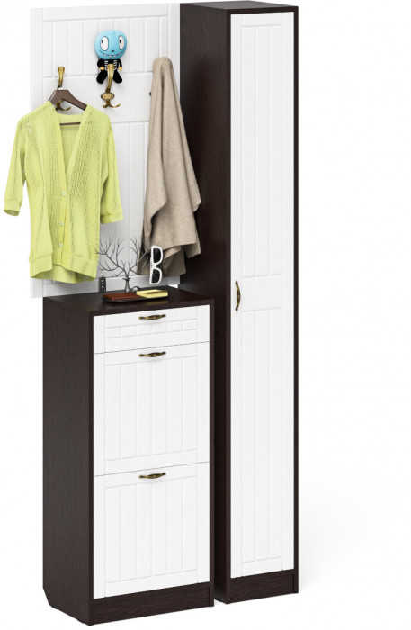 Прихожая П-6 Компоновка № 24, венге/фасады МДФ белое дерево фрезеровка прованс