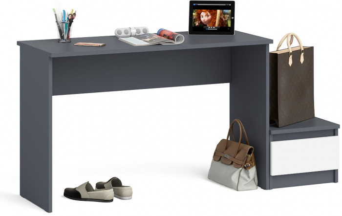 Мори Стол письменный МСП1200.1 + Тумба ТМП400.1, цвет графит/белый, ШхГхВ 160,8х50х76,6 см., универсальная сборка