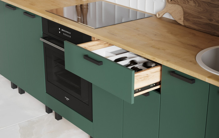 Кухня Техно 3,0/1080м Компоновка №2, Крафт золотой/Браш мени грин