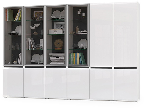 Сидней Комплектация № 019, корпус: белый/чёрный/фасады: МДФ белый глянец