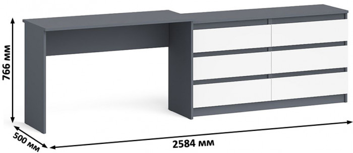 Мори письменный стол МСП1200.1 + Комод МК1380.6, графит/белый