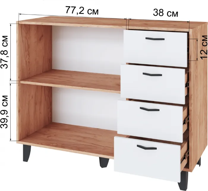 Комод Катрин-12 дуб крафт золотой/белый