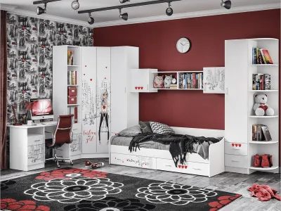 Модульная детская Вега NEW Girl (Белый глянец + ФП Girl, Белый)