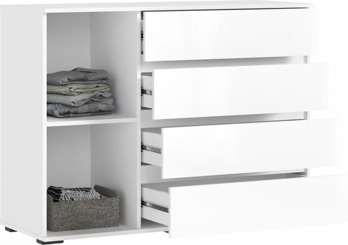 Норд Комод 1 дверь 4 ящика (1200), Белый/Белый глянец