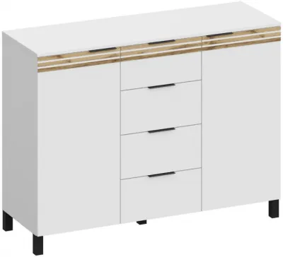 Комод 2 двери/4 ящика КМ-4103, Белый/Профиль МДФ Дуб вотан