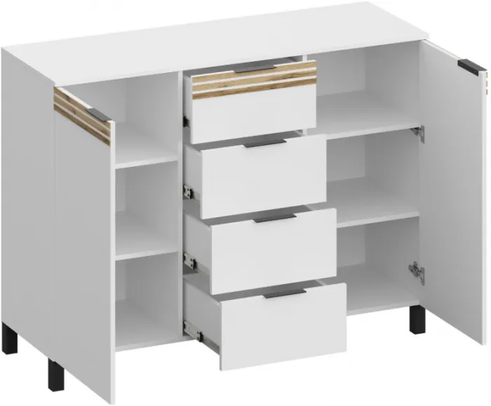 Комод 2 двери/4 ящика КМ-4103, Белый/Профиль МДФ Дуб вотан