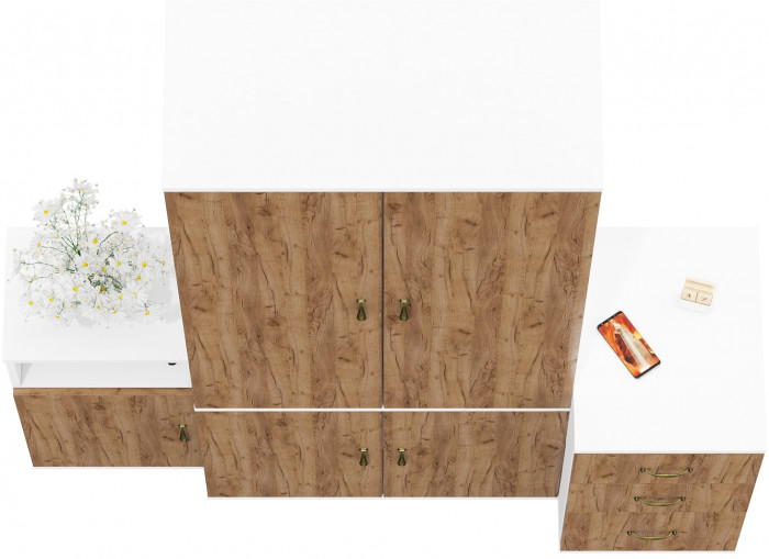 Лидер-8 Шкаф МД 20Б + Тумба МД 3.16 + Тумба МД 3.19, цвет белый шагрень/крафт золото, ШхГхВ 160х50х190 см., НЕ универсальная сборка