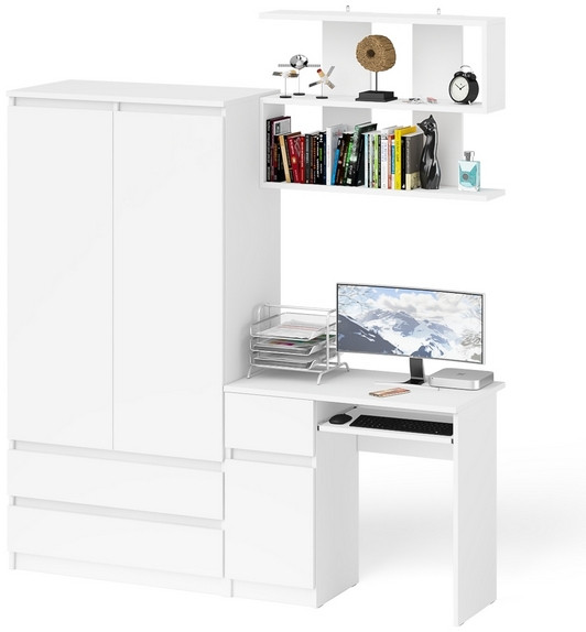 Мори Стол компьютерный МС-1 левый + Шкаф МШ900.1 + Полка 900, цвет белый, ШхГхВ 180,4х50,4х209,6 см., НЕ универсальная сборка