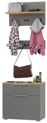 Октава 16.127 Тумба для обуви + 15.14.01 Вешалка + 15.14.02, серый графит/дуб крафт золотой/фасады МДФ серый графит