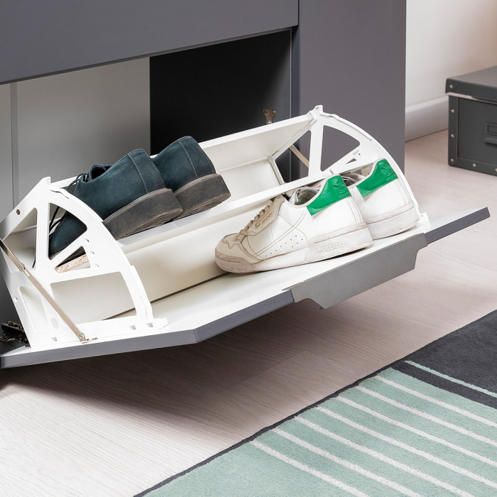 Октава 16.127 Тумба для обуви + 15.14.01 Вешалка + 15.14.02, серый графит/дуб крафт золотой/фасады МДФ серый графит