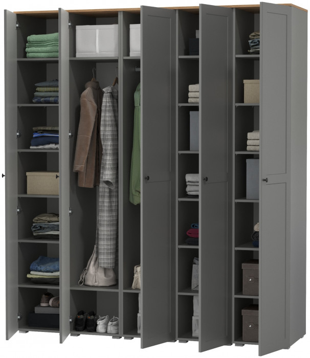 Остин 13.225 Шкаф-пенал 5 шт., цвет серый графит/дуб крафт золотой, ШхГхВ 200х54,3х229,6 см., универсальная сборка