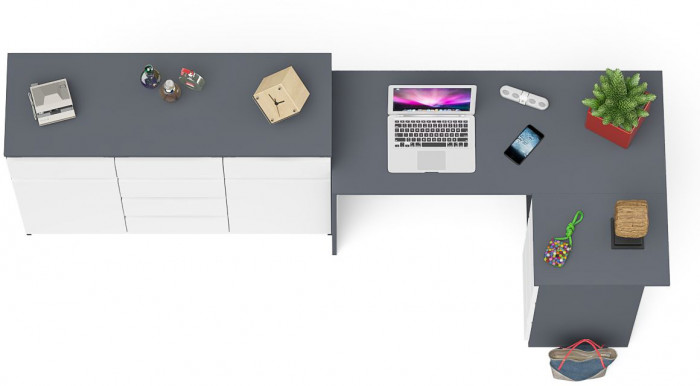 Мори компьютерный стол МС-16 правый + Комод МК1200.4, графит/белый