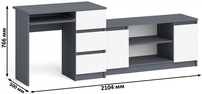 Мори компьютерный стол МС-6 правый + Тумба МТВ1200.1, графит/белый