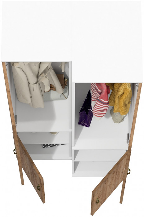 Лидер-8 Модуль Пенал МД 21Б + Пенал МД 23Б, цвет белый шагрень/крафт золото, ШхГхВ 80х50х190 см., универсальная сборка