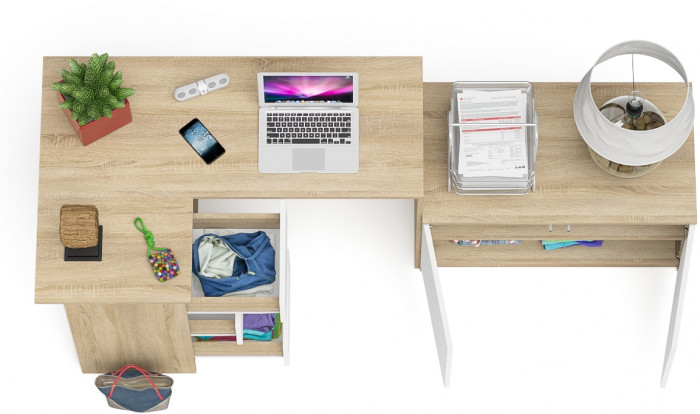 Мори Стол компьютерный МС-16 левый + Тумба МА900.1, цвет дуб сонома/белый, ШхГхВ 214,8х84,9х76,6 см., выдвижные ящики слева, НЕ универсальная сборка