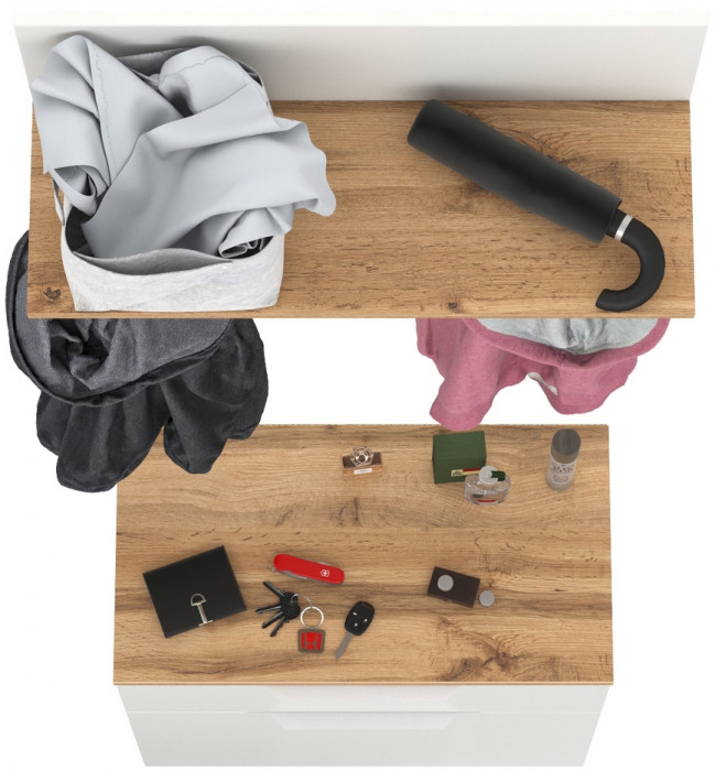 Октава 16.127 Тумба для обуви + 15.14.01 Вешалка, белый шагрень/дуб крафт золотой/фасады МДФ белый шагрень