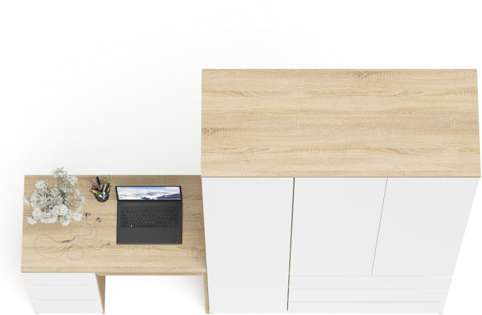 Мори Стол компьютерный МС-6 левый + Шкаф МШ1200.1, цвет дуб сонома/белый, ШхГхВ 210,4х50,4х209,6 см., выдвижные ящики слева, НЕ универсальная сборка