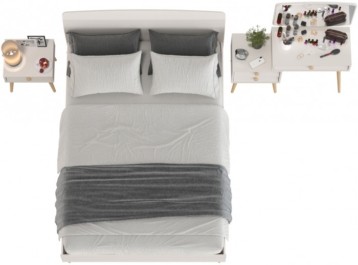Афина Спальня Кровать 1400 + Трюмо + Тумба, кашемир серый