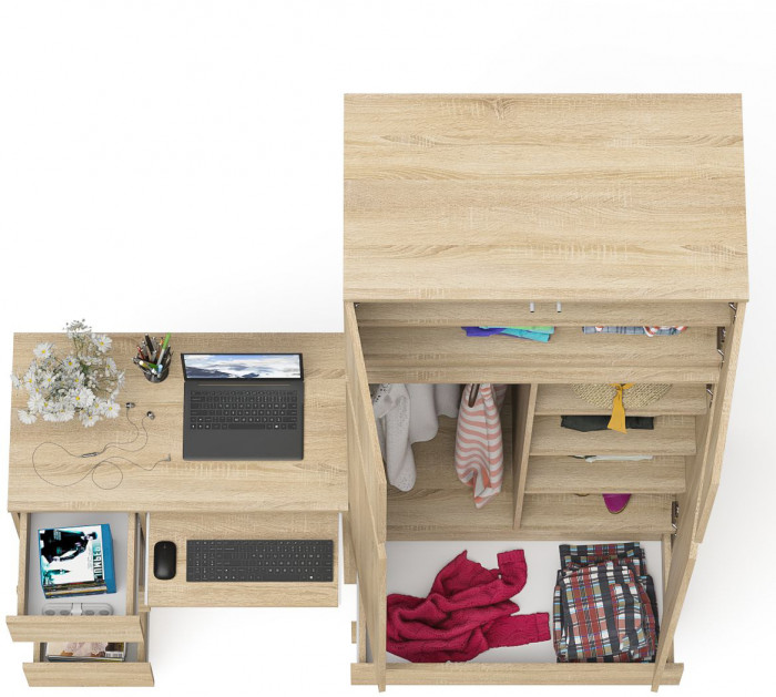 Мори компьютерный стол МС-6 левый + Шкаф МШ900.1 + Антресоль МА900.1, дуб сонома