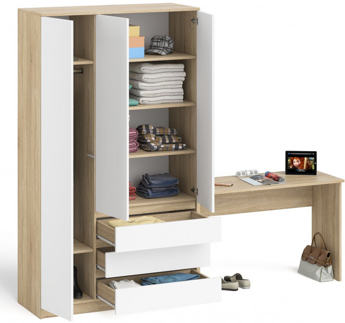 Мори письменный стол МСП1200.1 + Шкаф МШ1200.1, дуб сонома/белый
