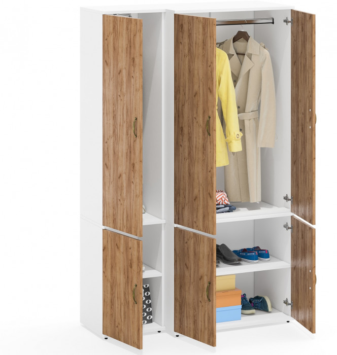 Лидер-8 Модуль Пенал МД 21Б + Шкаф МД 19Б, цвет белый шагрень/крафт золото, ШхГхВ 120х50х190 см., универсальная сборка