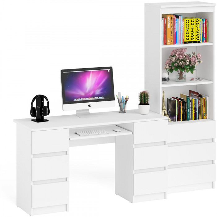 Мори Стол компьютерный МС-2 + Стеллаж МСТ600.3, цвет белый, ШхГхВ 195,8х50х179,6 см., универсальная сборка
