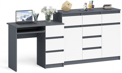 Мори Стол компьютерный МС-6 правый + Комод МК1200.4, цвет графит/белый, ШхГхВ 210,4х50х94 см., выдвижные ящики справа, НЕ универсальная сборка