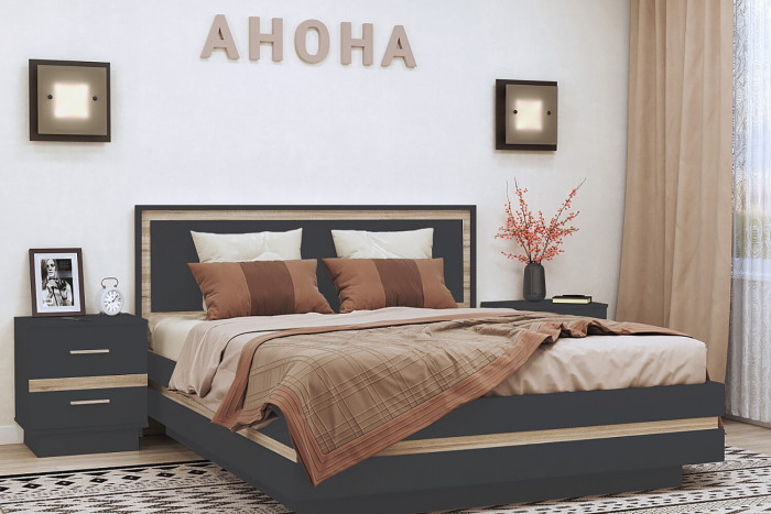 Кровать с основанием 1400 Анона, антрацит