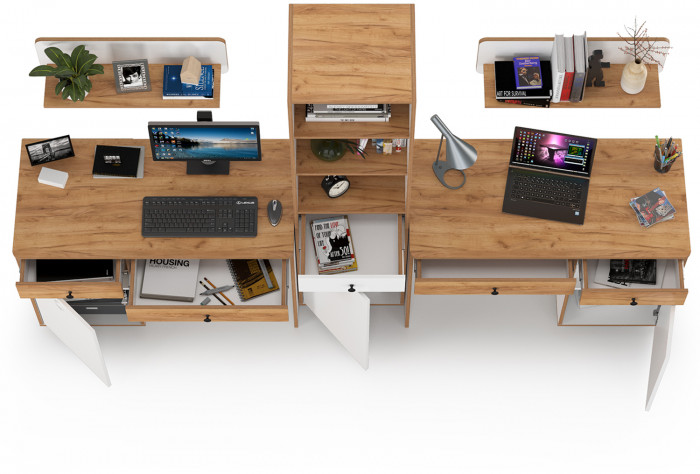 Вуди Компоновка № 11, цвет белый премиум/дуб крафт золотой, ШхГхВ 265х52,7х180,3 см., универсальная сборка