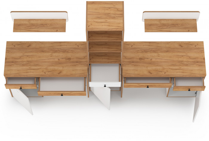 Вуди Компоновка № 11, цвет белый премиум/дуб крафт золотой, ШхГхВ 265х52,7х180,3 см., универсальная сборка