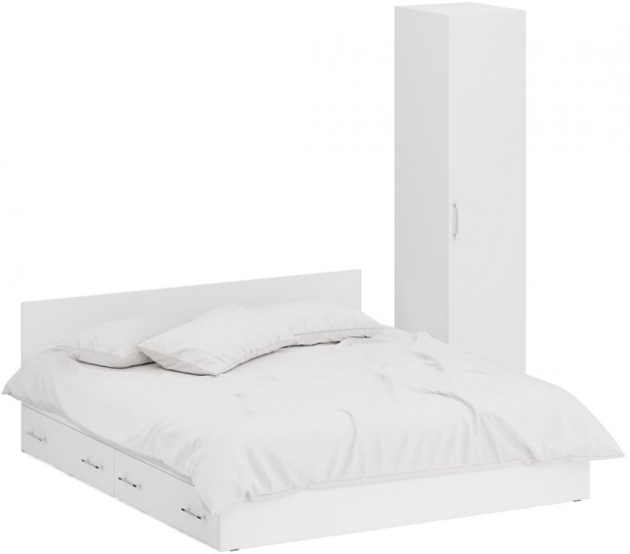 Кровать с ящиками 1800 + Пенал Стандарт, цвет белый, ШхГхВ 183,5х203,5х70 + 45х52х200 см., сп.м. 1800х2000 мм., без матраса, основание есть