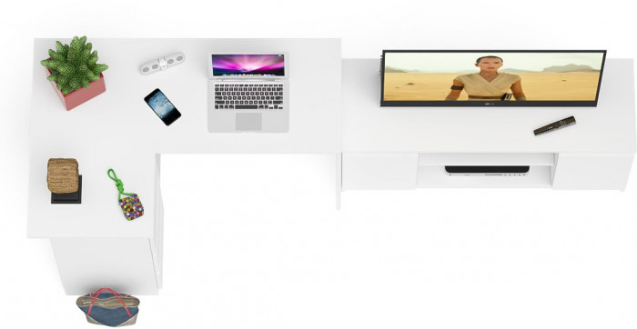 Мори Стол компьютерный МС-16 левый + Тумба МТВ1200.1, цвет белый, ШхГхВ 244,8х84,9х76,6 см., выдвижные ящики слева, НЕ универсальная сборка