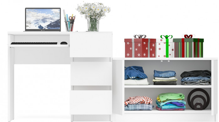 Мори Стол компьютерный МС-6 правый + Тумба МА900.1, цвет белый, ШхГхВ 180,4х50,4х76,6 см., выдвижные ящики справа, НЕ универсальная сборка