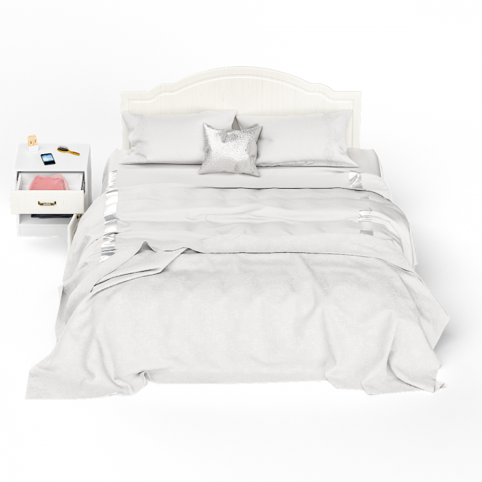 Ливерпуль Кровать 11.08 + основание + ножки + Тумба 08.146, ясень ваниль/белый