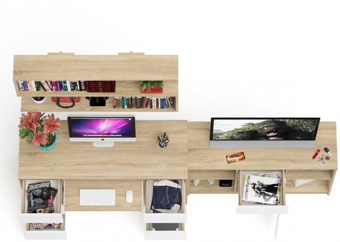 Мори компьютерный стол МС-2 + Тумба МТВ1204.1 + Полка 1200, дуб сонома/белый