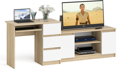 Мори компьютерный стол МС-6 правый + Тумба МТВ1200.1, дуб сонома/белый