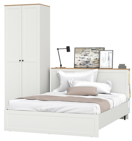 Остин 11.53 Кровать + ортопед + 13.224 Шкаф, белый шагрень/дуб крафт золотой