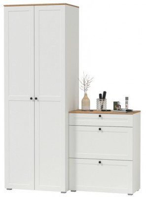 Остин Прихожая 05, цвет белый шагрень/дуб крафт золотой, ШхГхВ 160х54,3х229,6 см., универсальная сборка