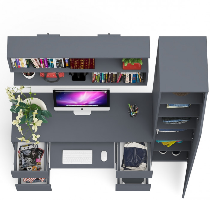 Мори компьютерный стол МС-2 + Пенал МШ400.1 + Полка 1200, графит