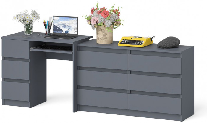 Мори Стол компьютерный МС-6 левый + Комод МК1200.6, цвет графит, ШхГхВ 210,4х50х76,6 см., выдвижные ящики слева, НЕ универсальная сборка