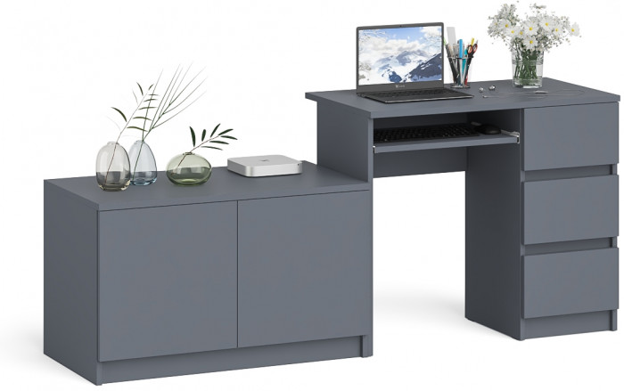 Мори Стол компьютерный МС-6 правый + Тумба МА900.1, цвет графит, ШхГхВ 180,4х50,4х76,6 см., выдвижные ящики справа, НЕ универсальная сборка