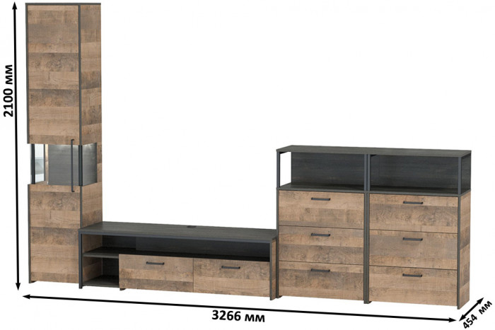 Трувор Гостиная 102, дуб гранж песочный/интра
